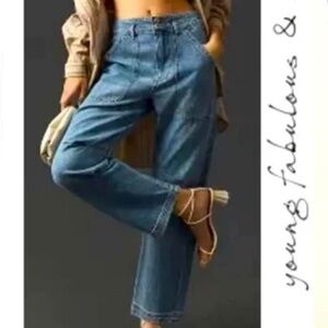 YFB Young Fabulous & Broke Wide Leg Blue Jeans Sadie Paperbag Denim